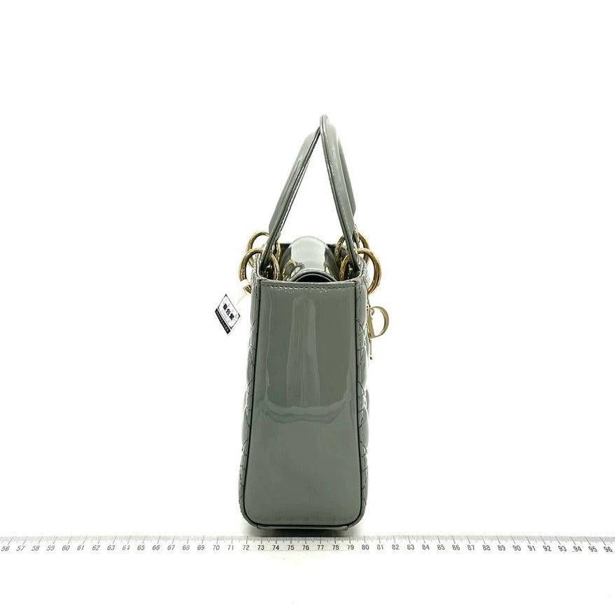Women's Lady Dior Small Grey Patent Leather with Strap For Sale