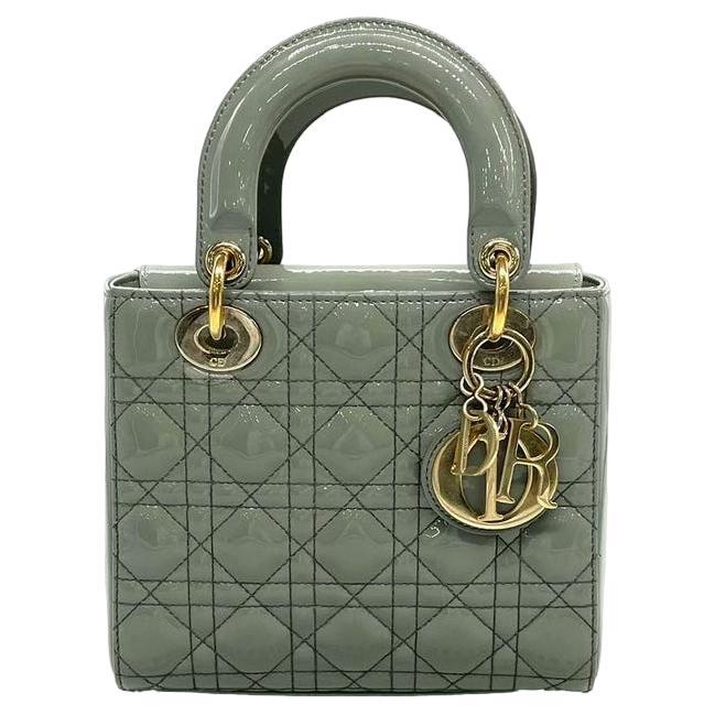 Lady Dior Small Grey Patent Leather with Strap For Sale