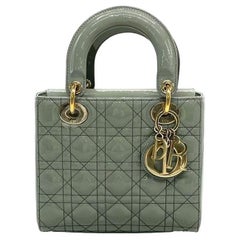 Used Lady Dior Small Grey Patent Leather with Strap