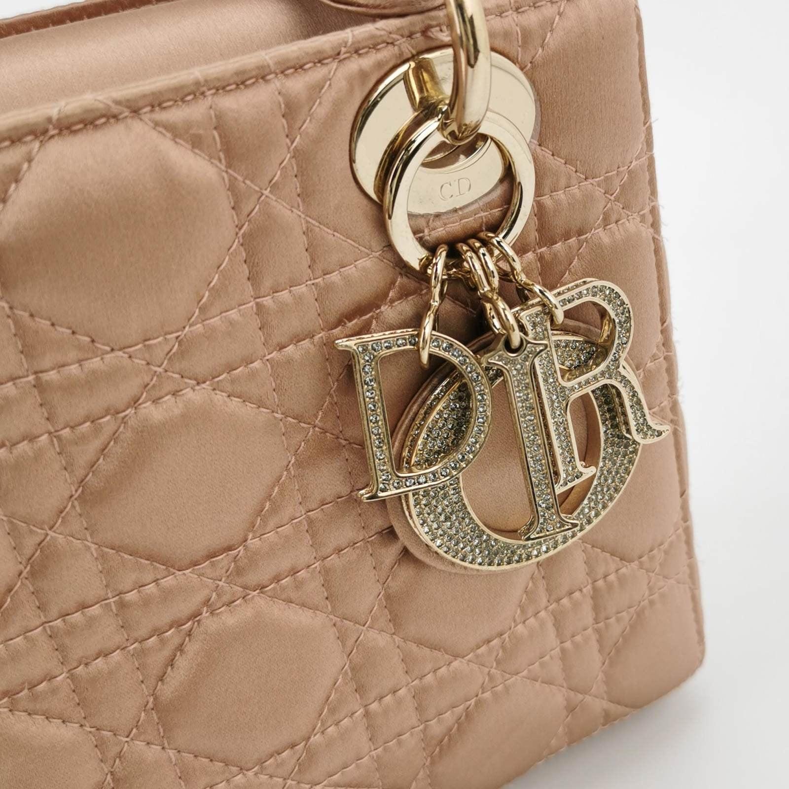Lady Dior Small My AbcDior 2019 Beige Silk Handbag Crystal Charms 2