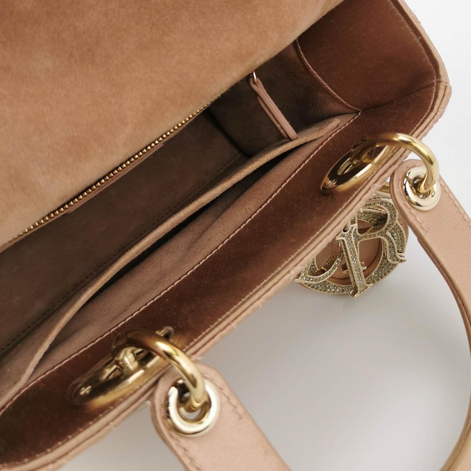 Lady Dior Small My AbcDior 2019 Beige Silk Handbag Crystal Charms 4