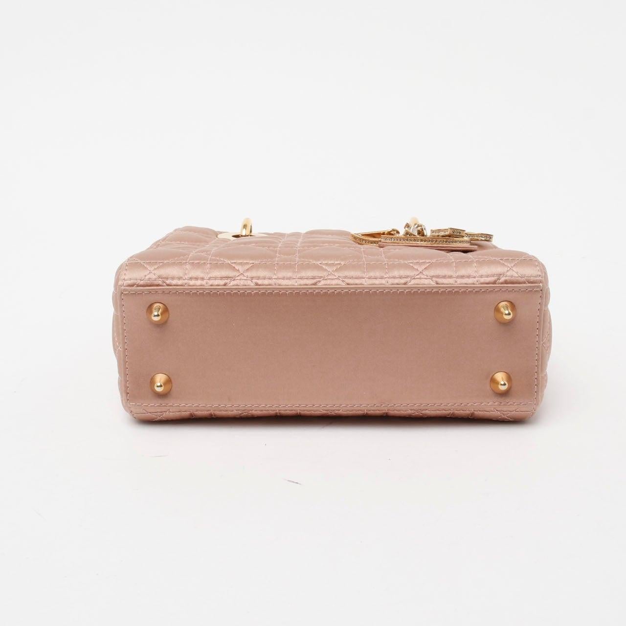 Lady Dior Small My AbcDior Beige Silk Handbag Crystal Charms In Good Condition In AUBERVILLIERS, FR