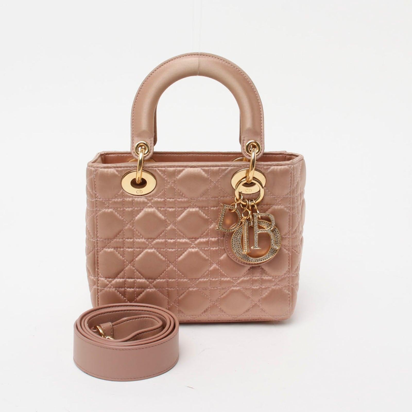 Lady Dior Small My AbcDior Beige Silk Handbag Crystal Charms 4