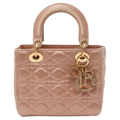 Lady Dior Small My AbcDior Beige Silk Handbag Crystal Charms