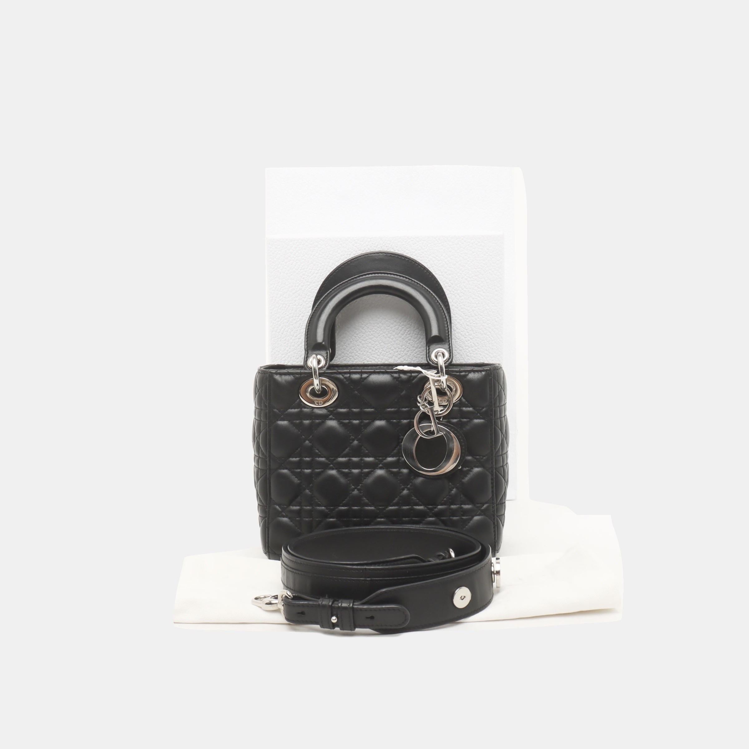 Lady Dior Small My Abcdior Black Lambskin Leather Silver Hardware In Good Condition In AUBERVILLIERS, FR