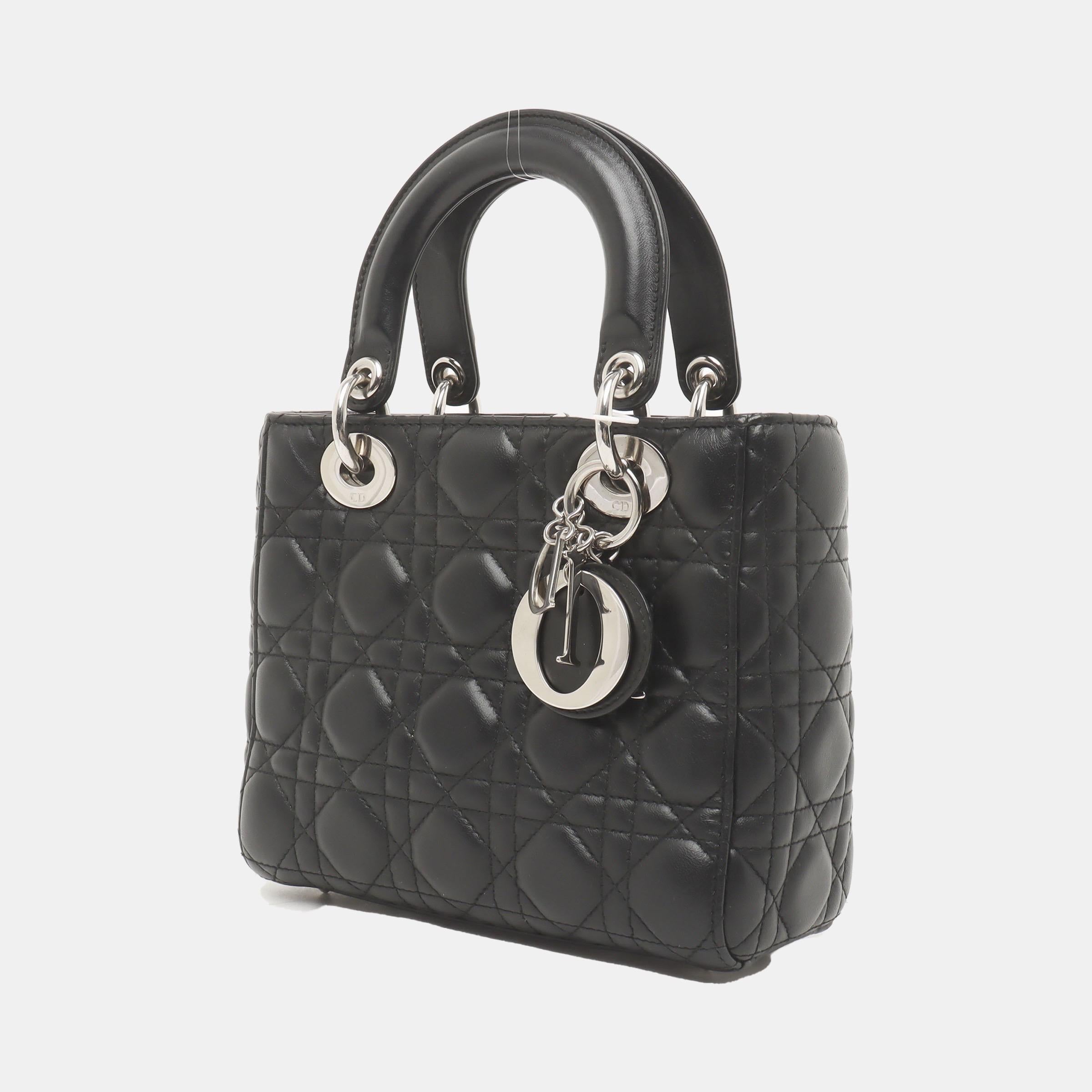 Women's Lady Dior Small My Abcdior Black Lambskin Leather Silver Hardware