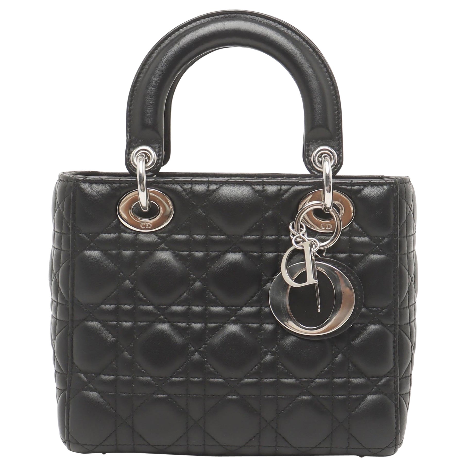 Lady Dior Small My Abcdior Black Lambskin Leather Silver Hardware