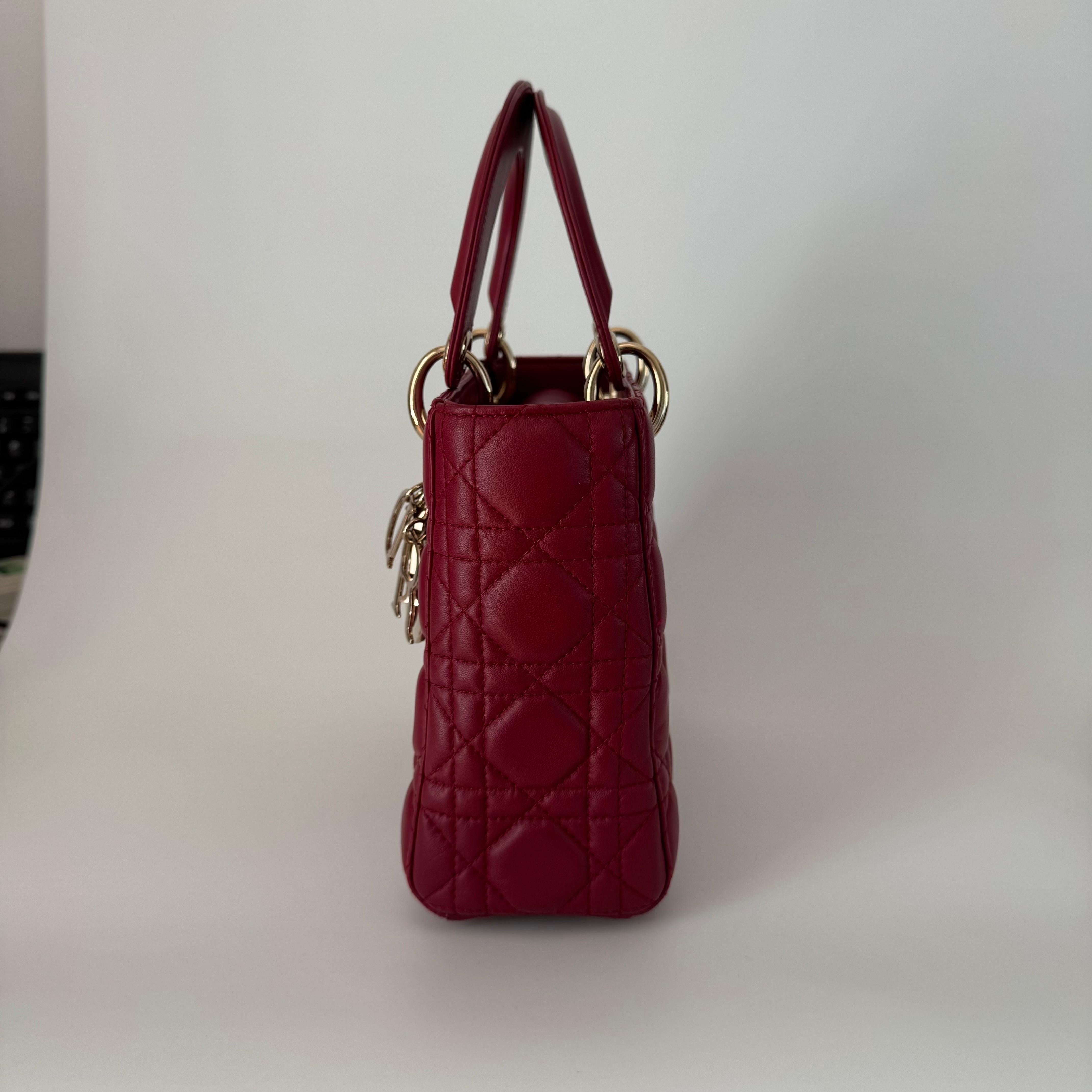Lady Dior Small My Abcdior Burgundy Lambskin Cannage Leather Gold Hardware 2017 For Sale 5