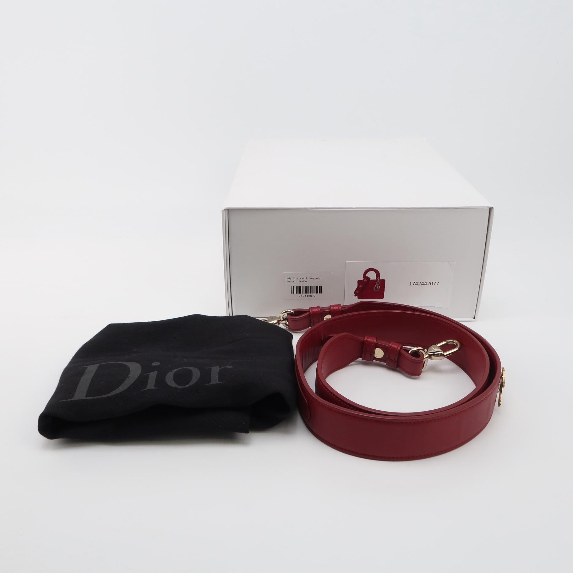 Lady Dior Petit My Abcdior Bourgogne Lambskin Cannage Cuir Or Hardware 2017 en vente 6