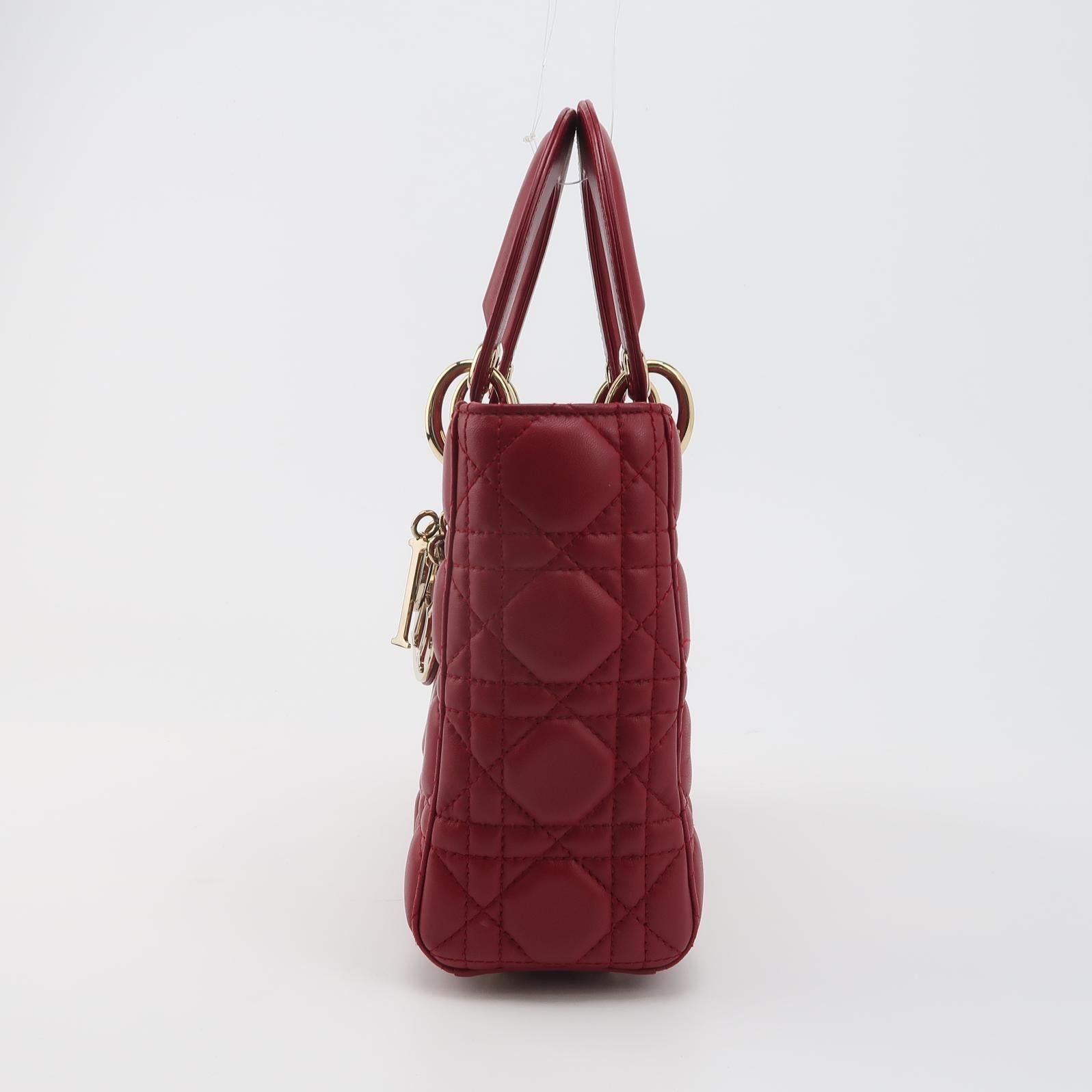 Marron Lady Dior Petit My Abcdior Bourgogne Lambskin Cannage Cuir Or Hardware 2017 en vente