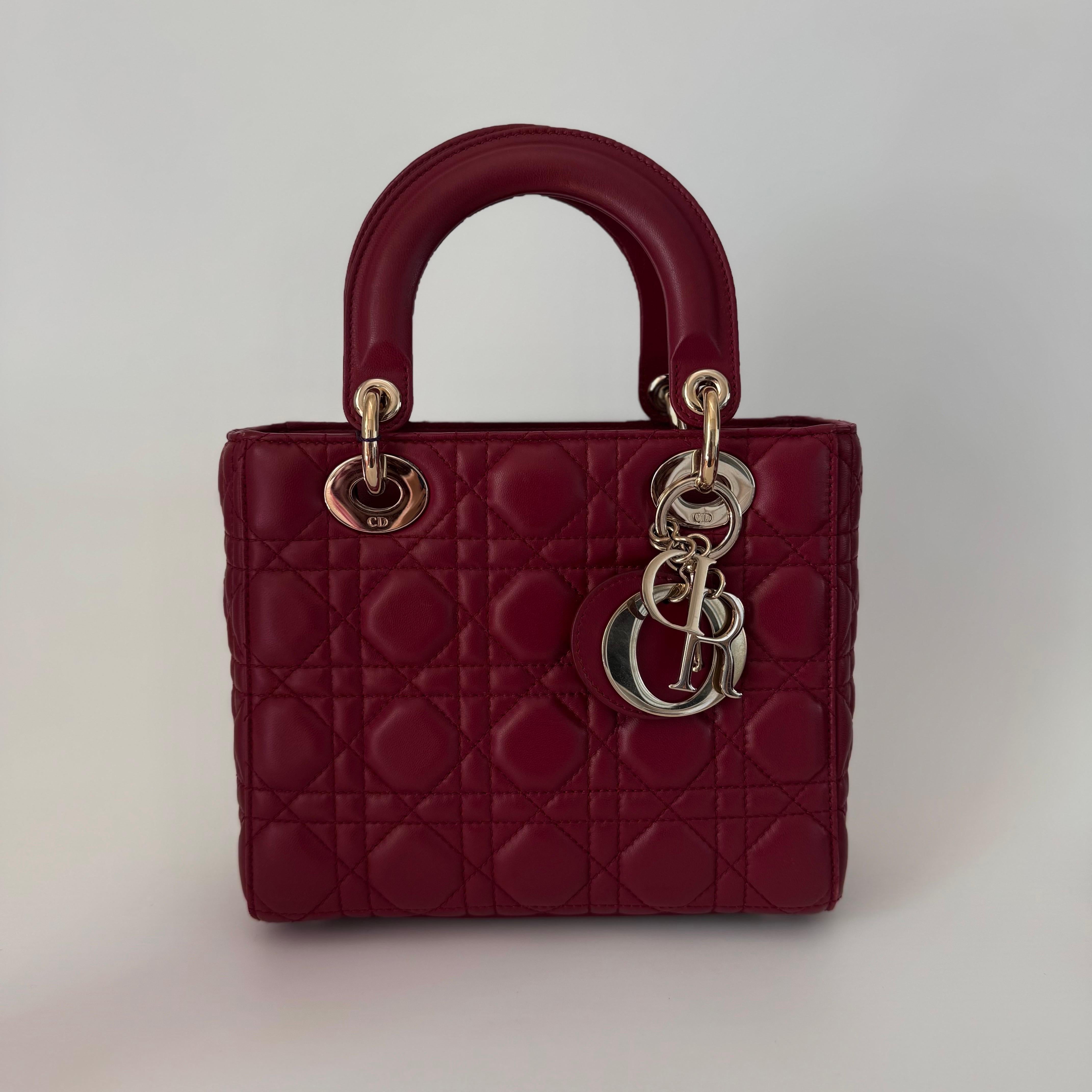 Red Lady Dior Small My Abcdior Burgundy Lambskin Cannage Leather Gold Hardware 2017 For Sale