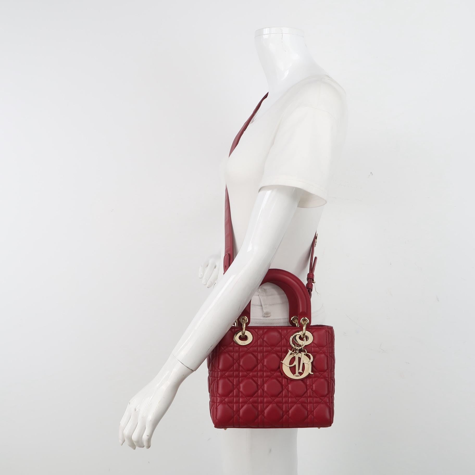 Lady Dior Petit My Abcdior Bourgogne Lambskin Cannage Cuir Or Hardware 2017 Excellent état - En vente à AUBERVILLIERS, FR