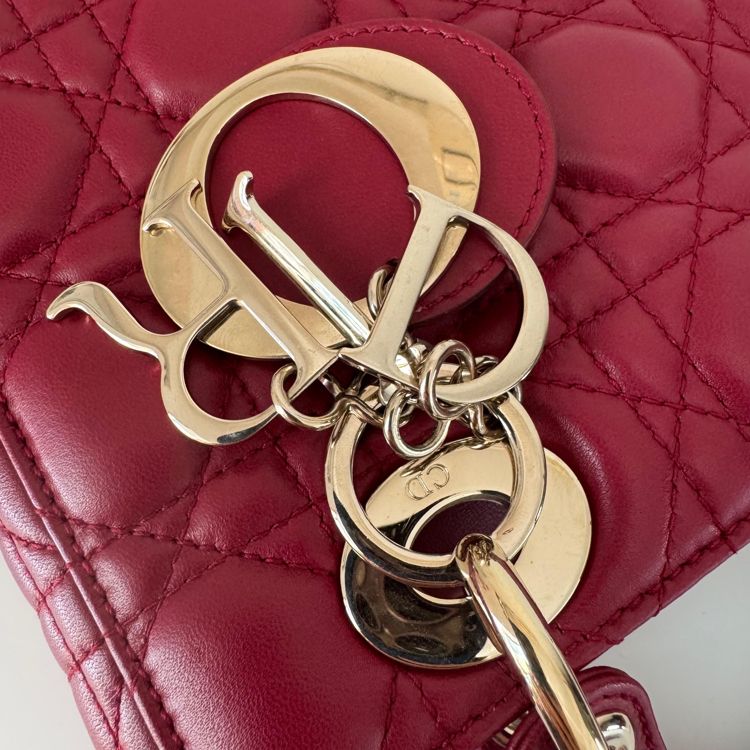 Lady Dior Small My Abcdior Burgundy Lambskin Cannage Leather Gold Hardware 2017 In Good Condition For Sale In AUBERVILLIERS, FR