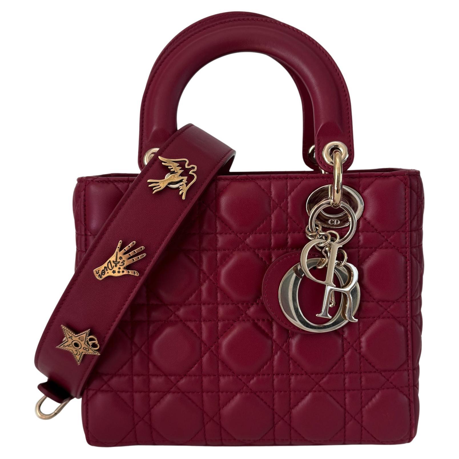 Lady Dior Small My Abcdior Burgundy Lambskin Cannage Leather Gold Hardware 2017