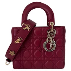 Lady Dior Small My Abcdior Burgundy Lambskin Cannage Leather Gold Hardware 2017