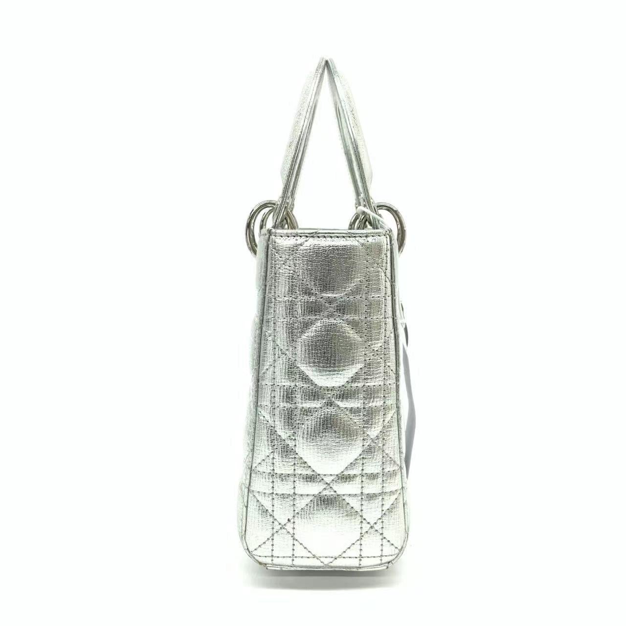 Women's Lady Dior Small My Abcdior Cannage Leather Silver with Strap
