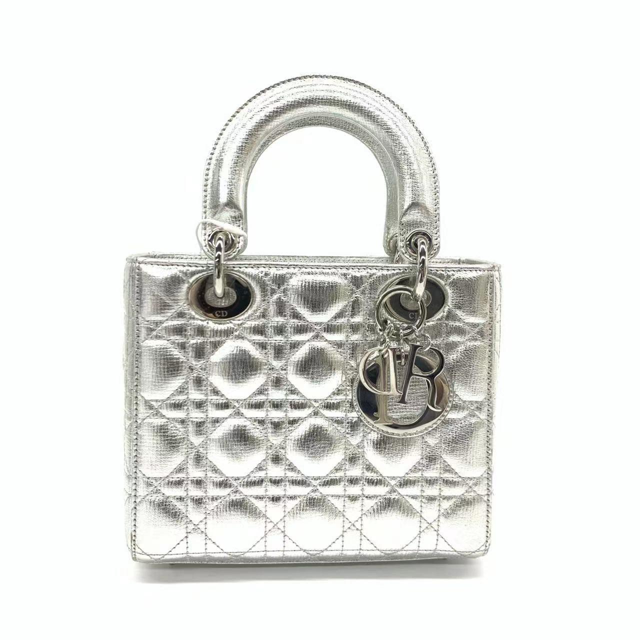 Lady Dior Small My Abcdior Cannage Leather Silver with Strap 2