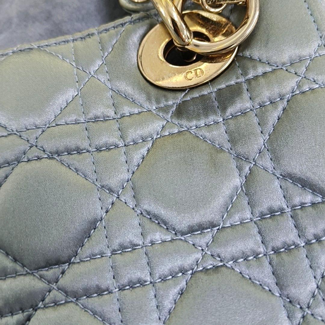Lady Dior Small My AbcDior Grey Silk Handbag Crystal Charms For Sale 5
