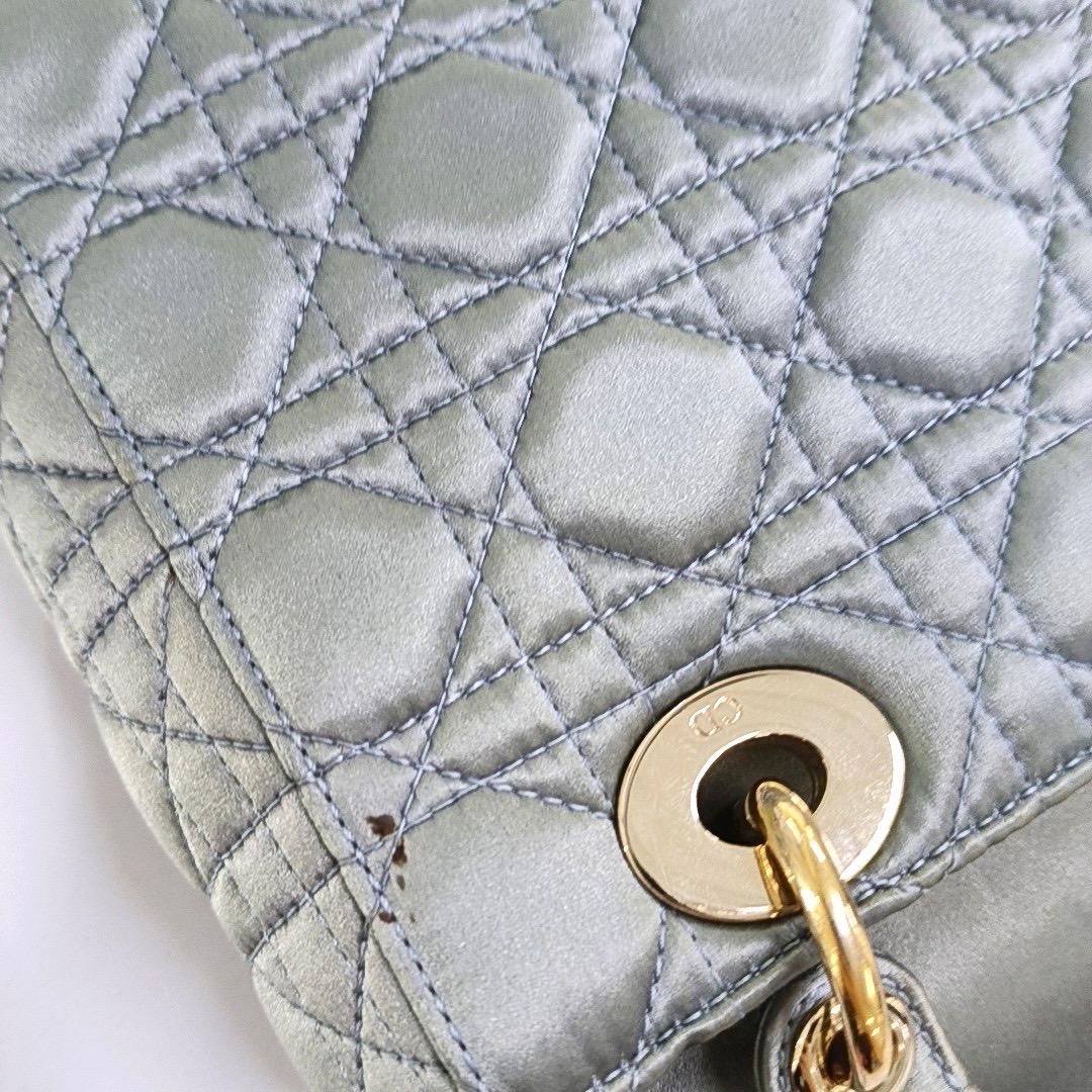Lady Dior Small My AbcDior Grey Silk Handbag Crystal Charms For Sale 7