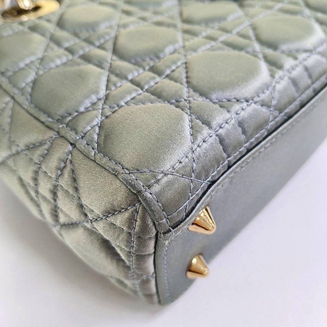 Lady Dior Small My AbcDior Grey Silk Handbag Crystal Charms For Sale 13
