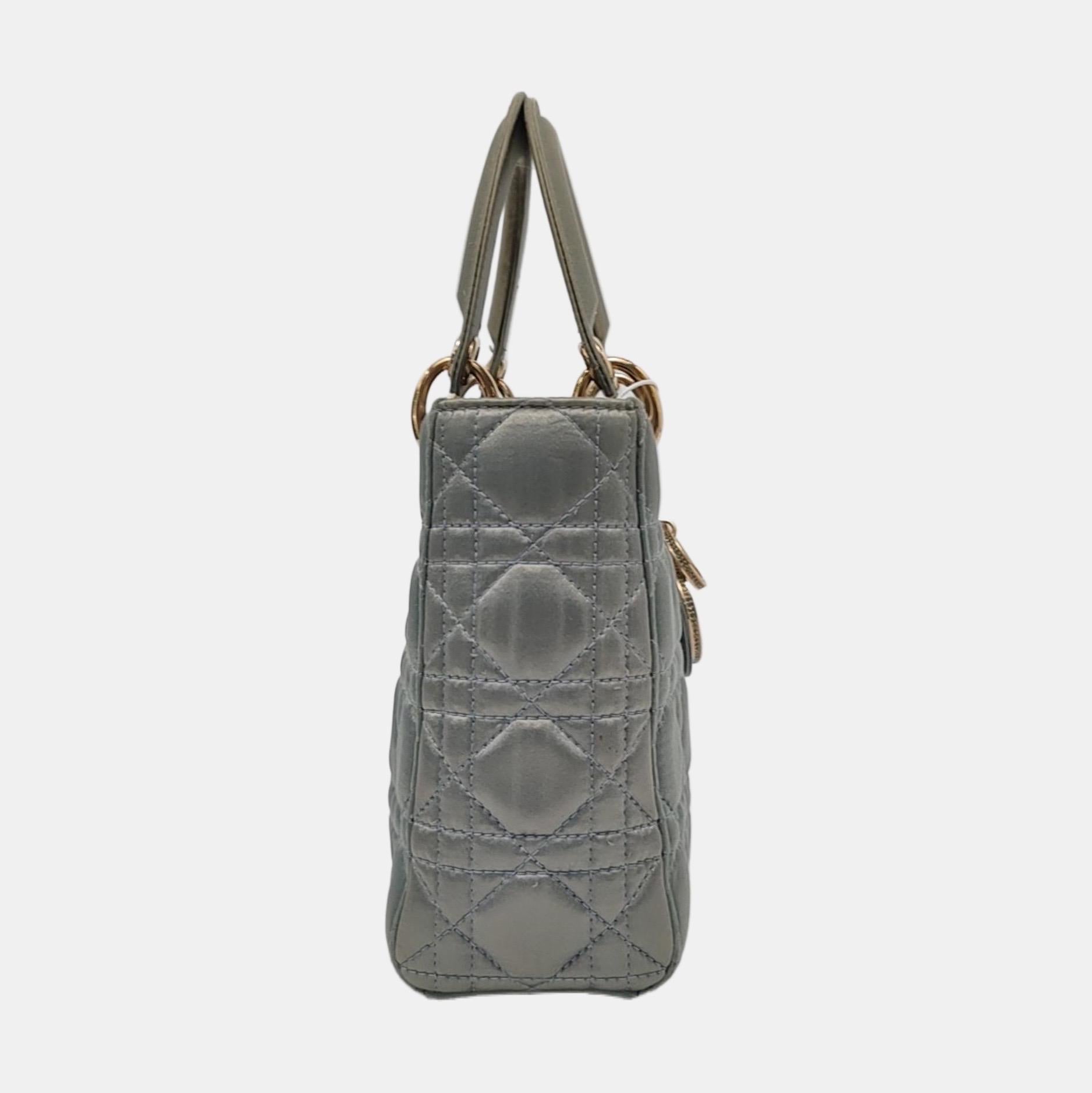 Women's Lady Dior Small My AbcDior Grey Silk Handbag Crystal Charms For Sale