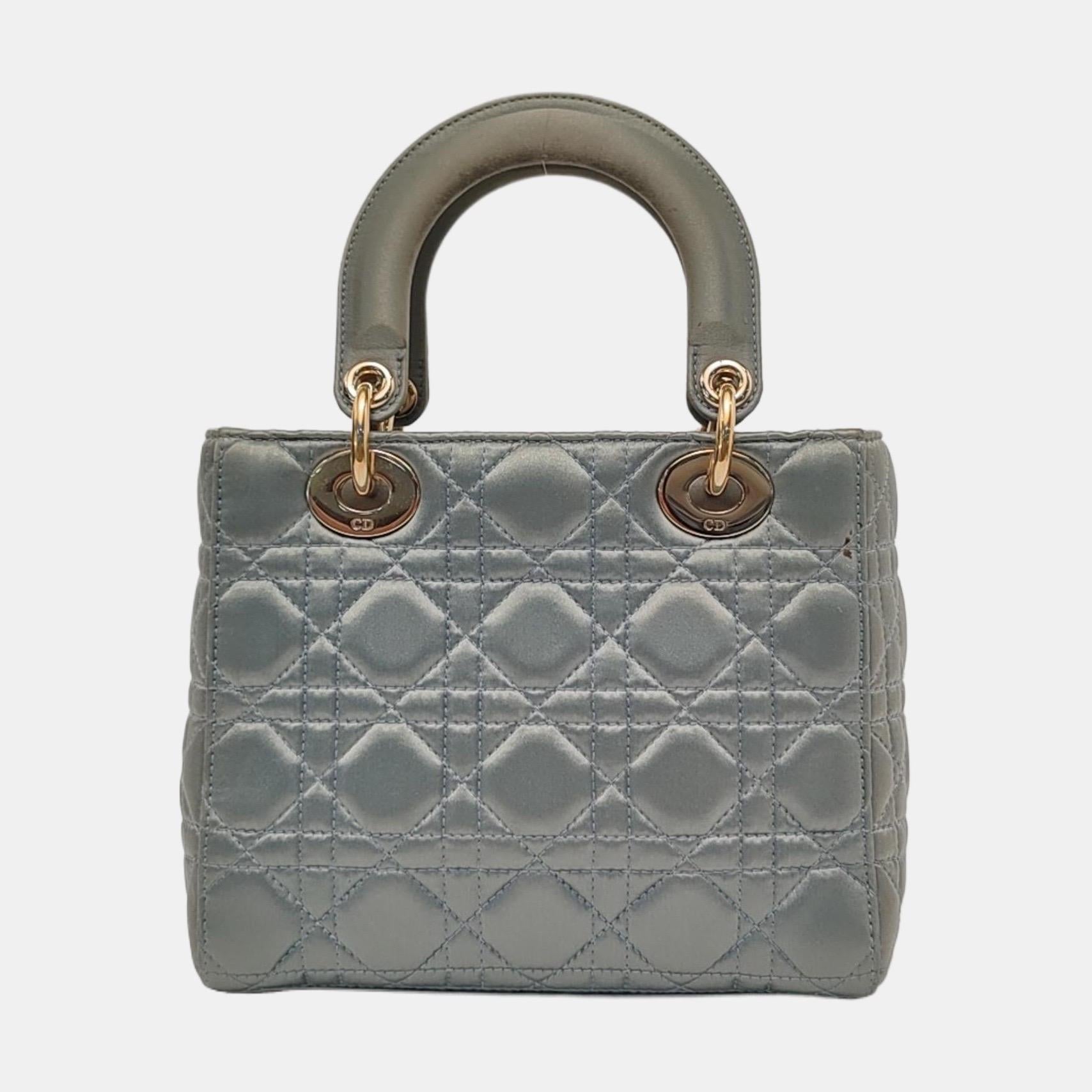 Lady Dior Small My AbcDior Grey Silk Handbag Crystal Charms For Sale 1
