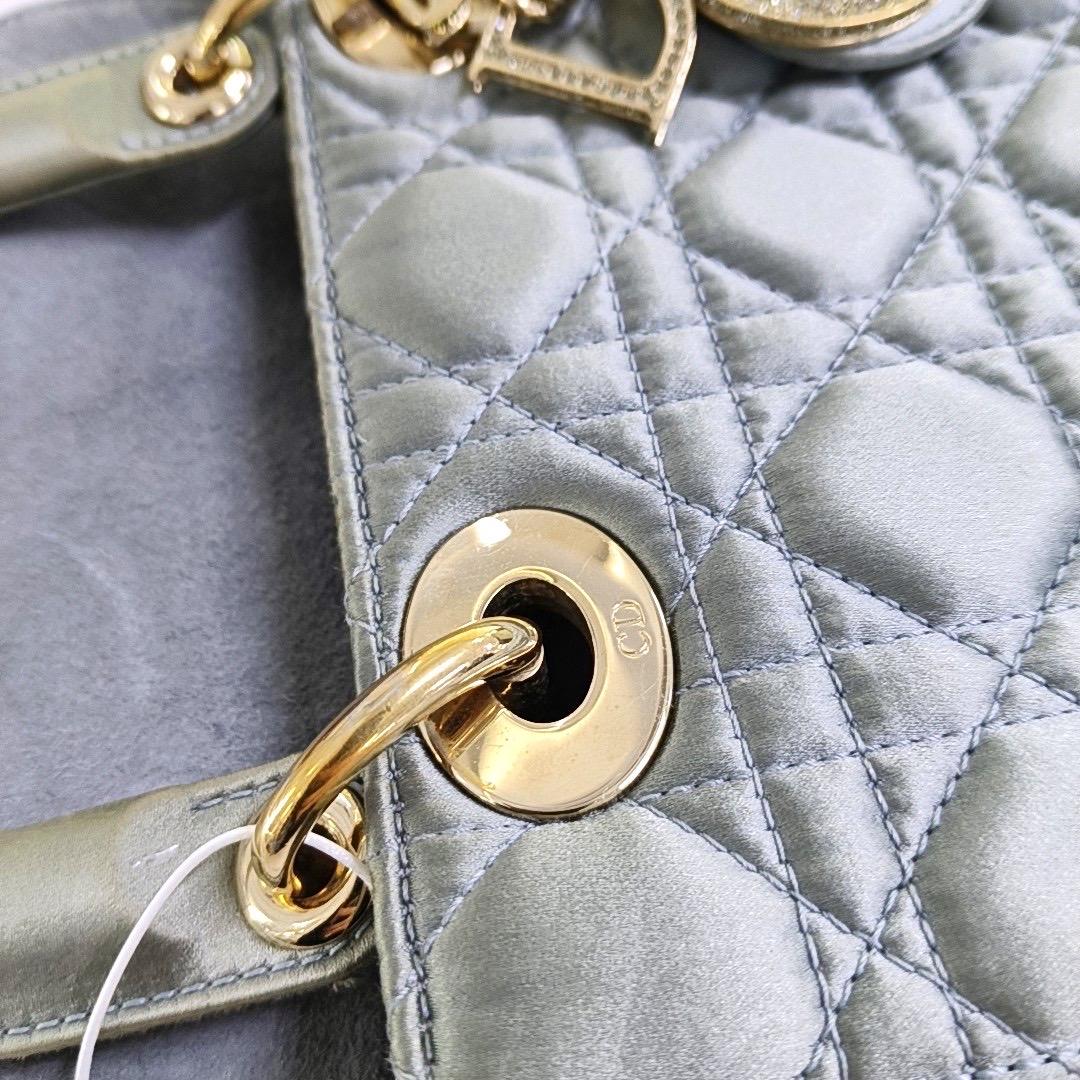 Lady Dior Small My AbcDior Grey Silk Handbag Crystal Charms For Sale 4