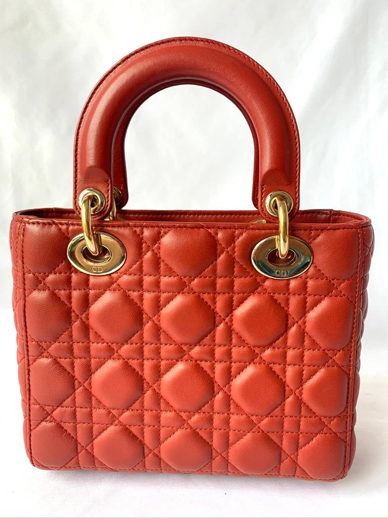 Brown Lady Dior Small My Abcdior Red Lambskin Cannage Leather