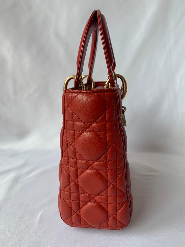 Lady Dior Small My Abcdior Red Lambskin Cannage Leather In Excellent Condition In AUBERVILLIERS, FR