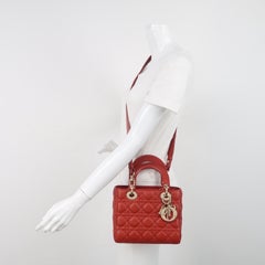 Lady Dior Small My Abcdior Red Lambskin Cannage Leather Gold Hardware