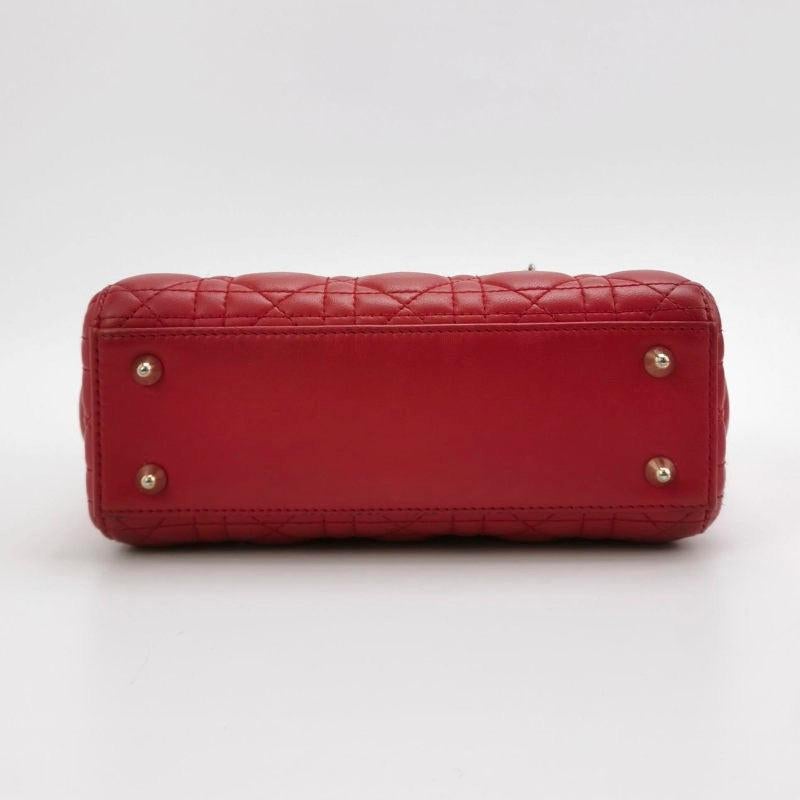 Lady Dior Small My Abcdior Red Lambskin Cannage Leather Gold Hardware In Excellent Condition In AUBERVILLIERS, FR