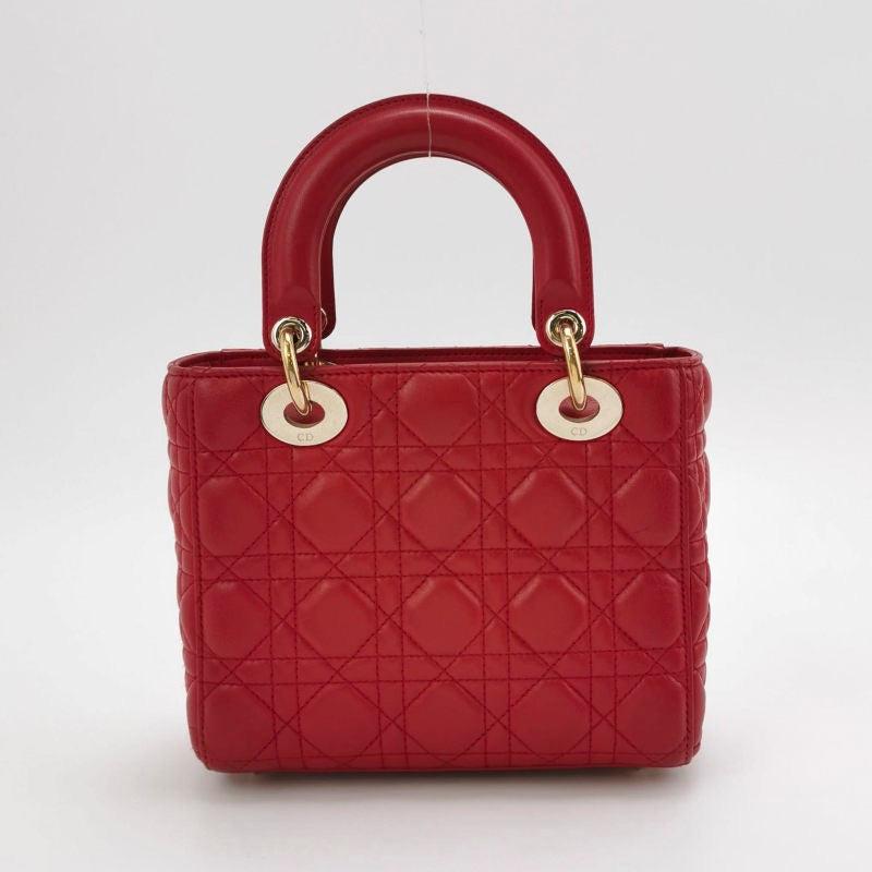 Women's Lady Dior Small My Abcdior Red Lambskin Cannage Leather Gold Hardware