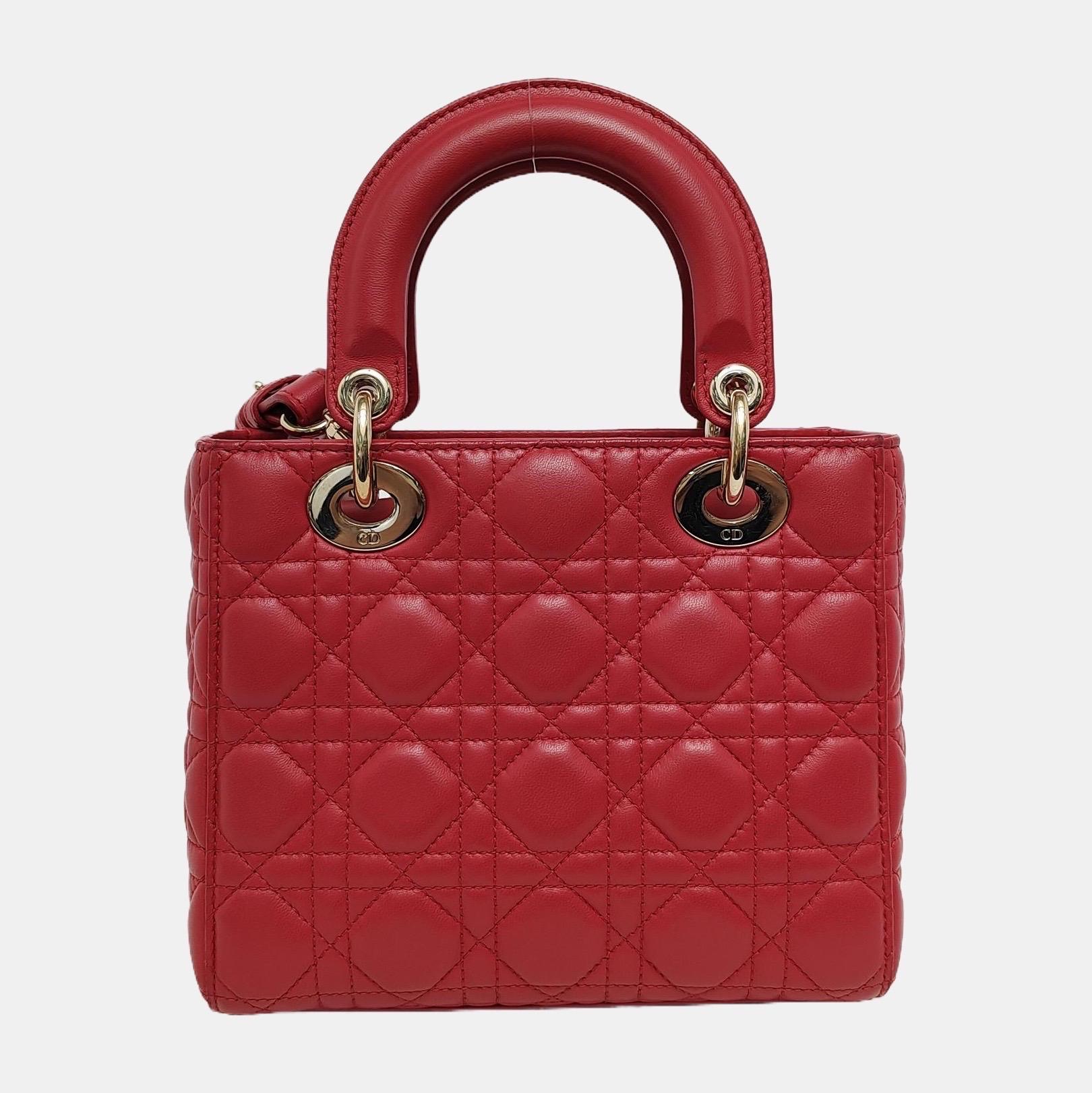 Women's Lady Dior Small My Abcdior Red Lambskin Cannage Leather Gold Hardware