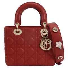Lady Dior Small My Abcdior Red Lambskin Cannage Leather Gold Hardware