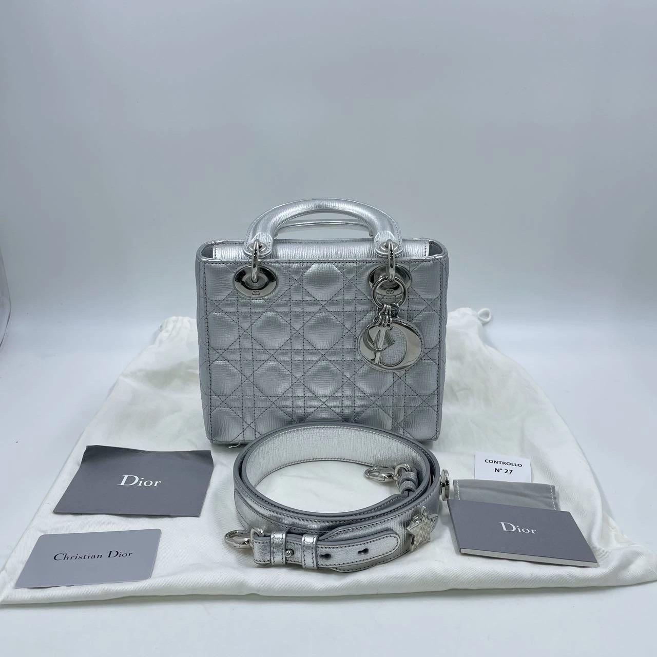 Lady Dior Small My Abcdior Argento in pelle d'agnello 2016 in vendita 1