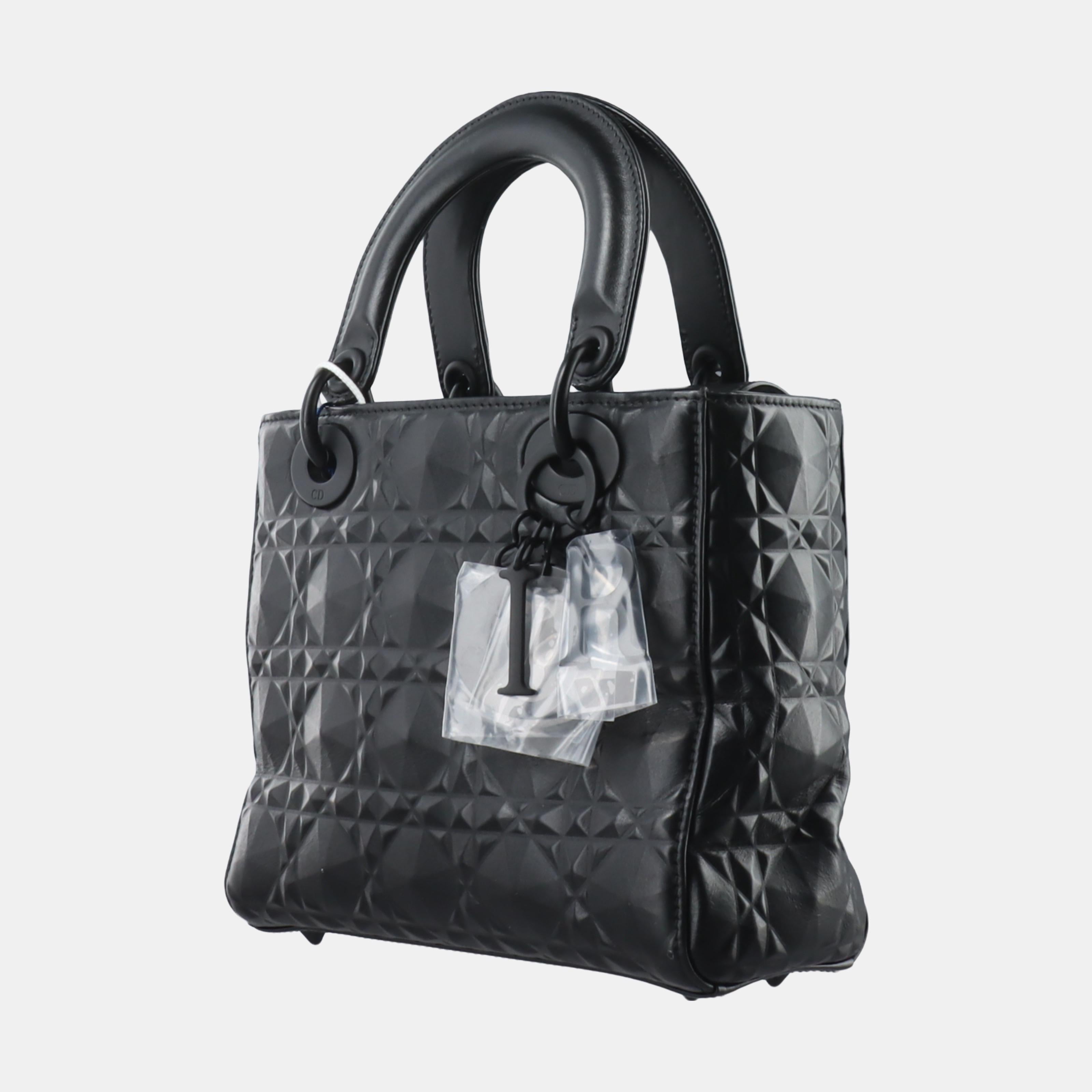 Lady Dior Small My Abcdior So Black Diamond Motif Caflskin Leather In Good Condition In AUBERVILLIERS, FR