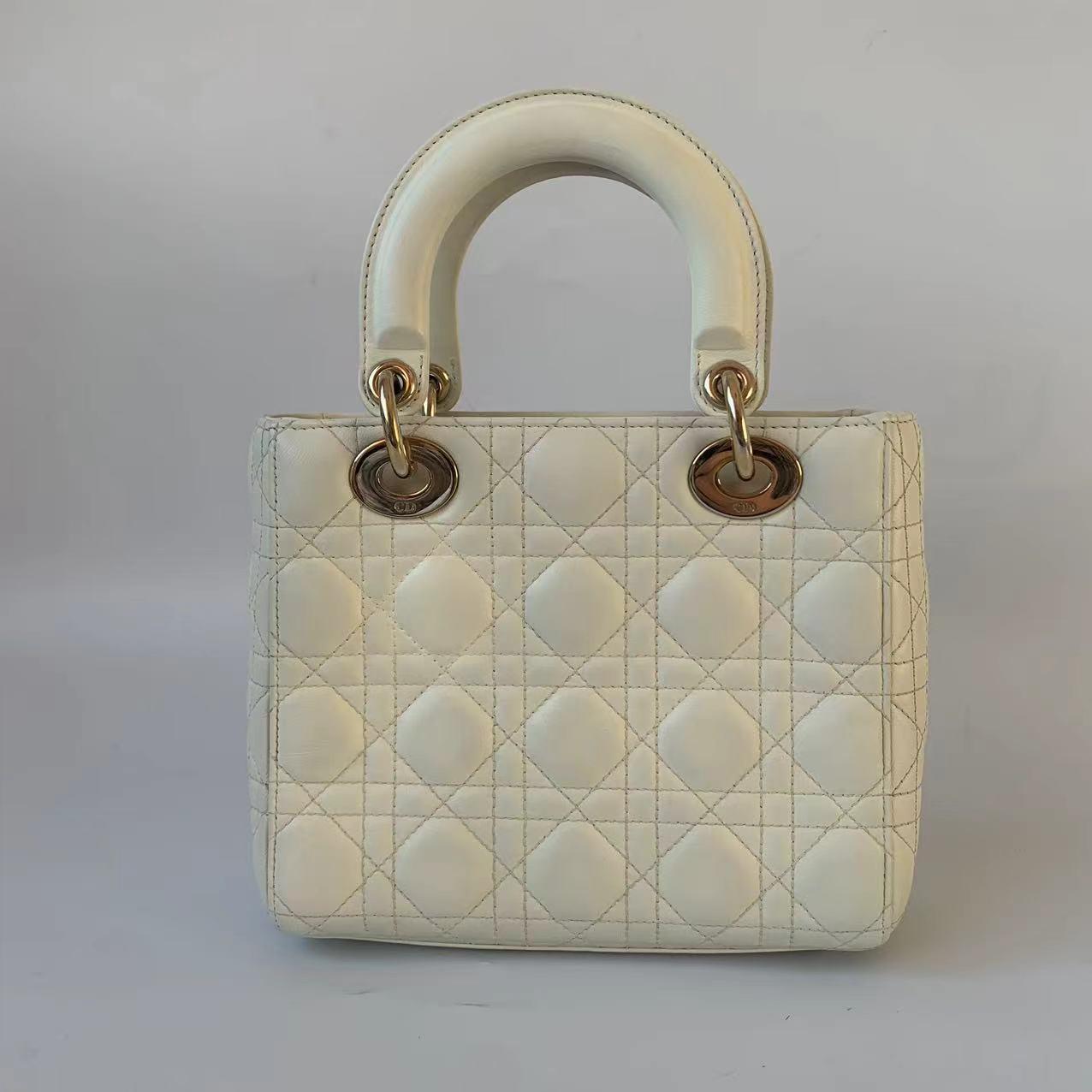 Lady Dior Small My Abcdior White Ecru Lambskin Cannage Leather In Good Condition In AUBERVILLIERS, FR