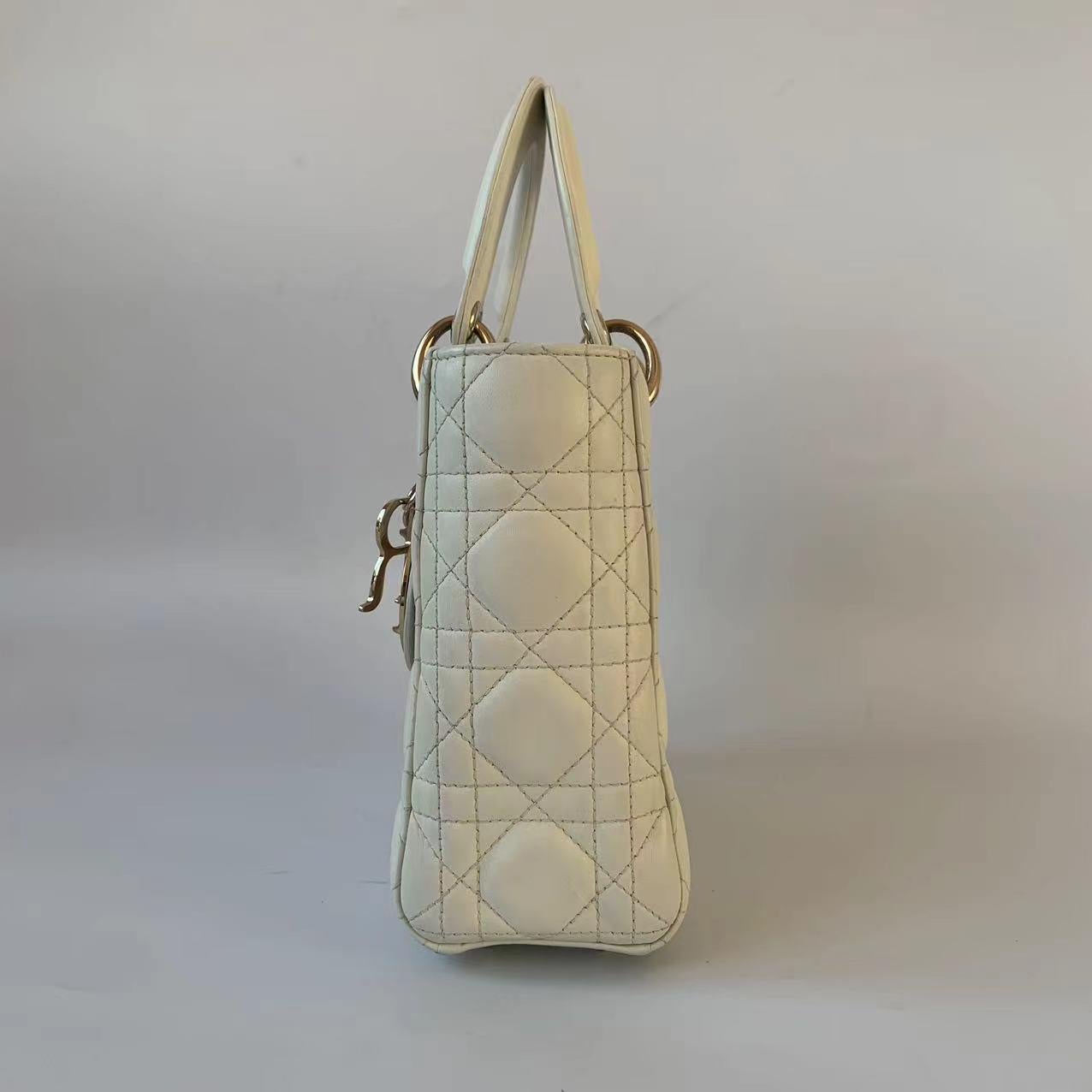 Women's Lady Dior Small My Abcdior White Ecru Lambskin Cannage Leather