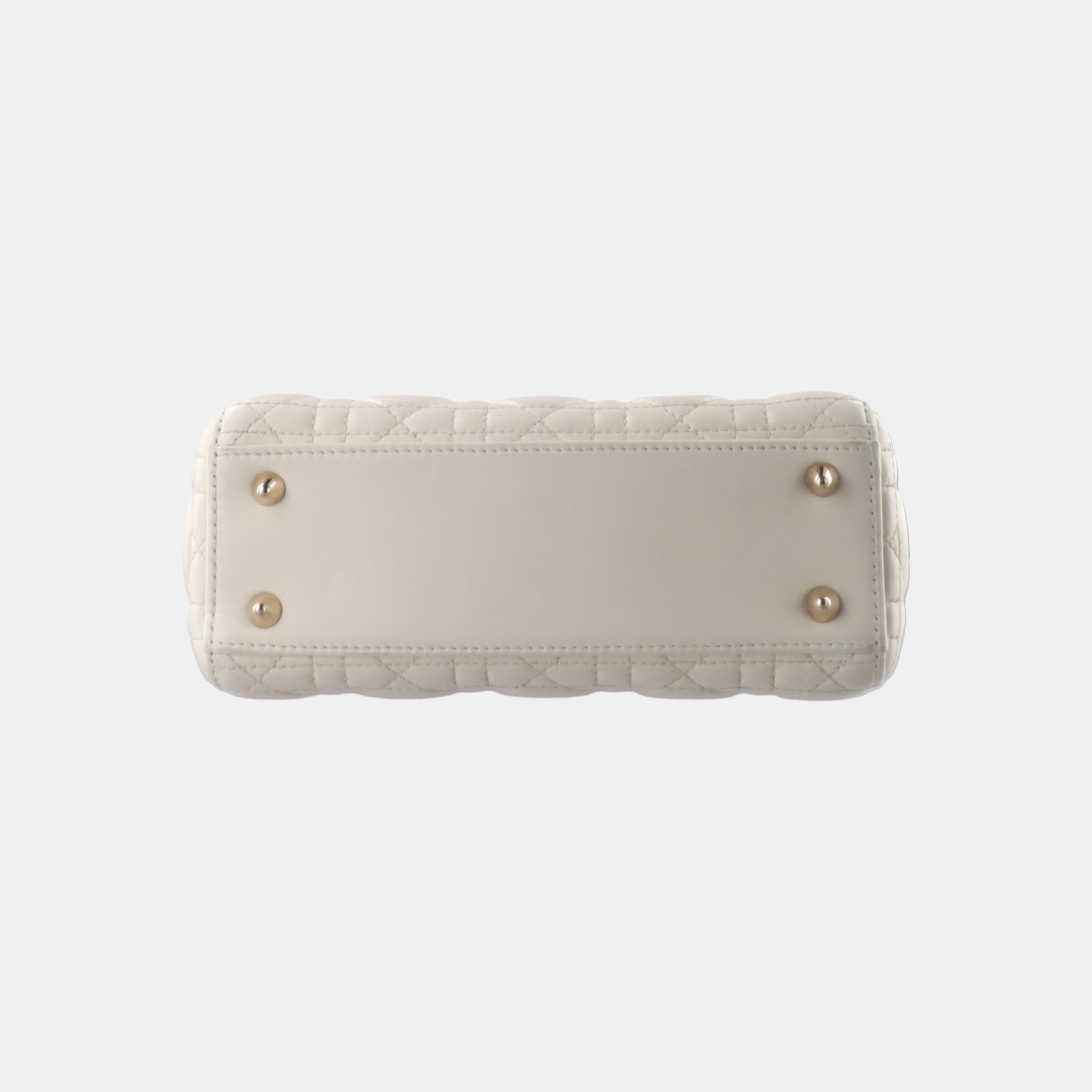 Women's Lady Dior Small My Abcdior White Ecru Lambskin Cannage Leather