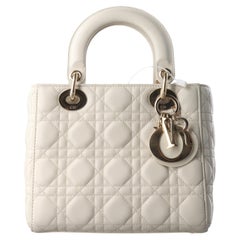 Lady Dior Kleines My Abcdior Cannage-Leder aus weißem Ecru-Lammfell in Ecru
