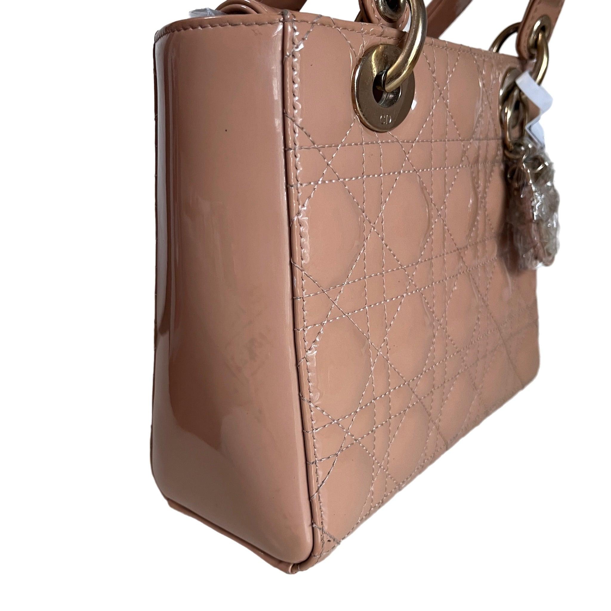 Lady Dior Small Nude Beige Patent Leather with Strap 6