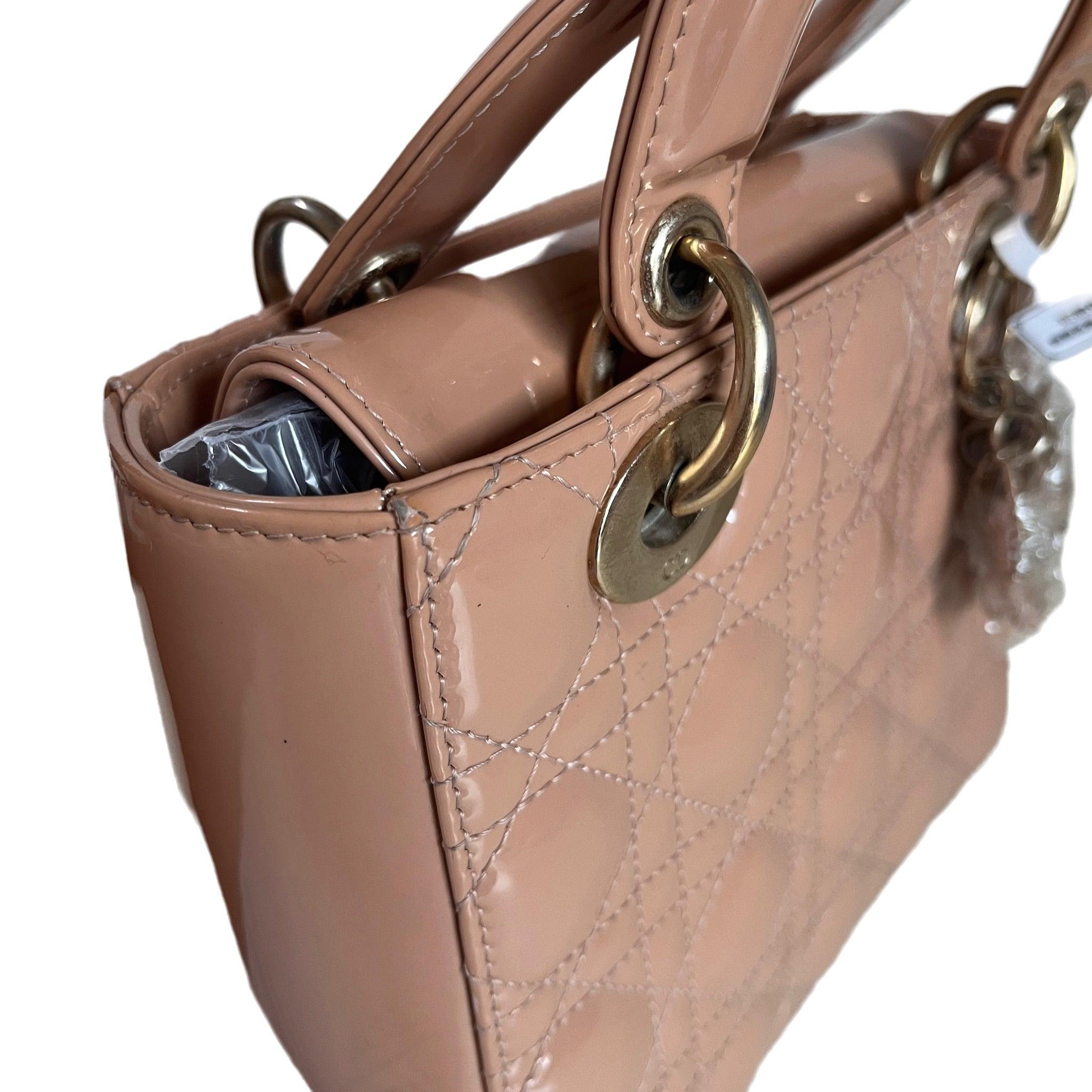 Lady Dior Small Nude Beige Patent Leather with Strap 7