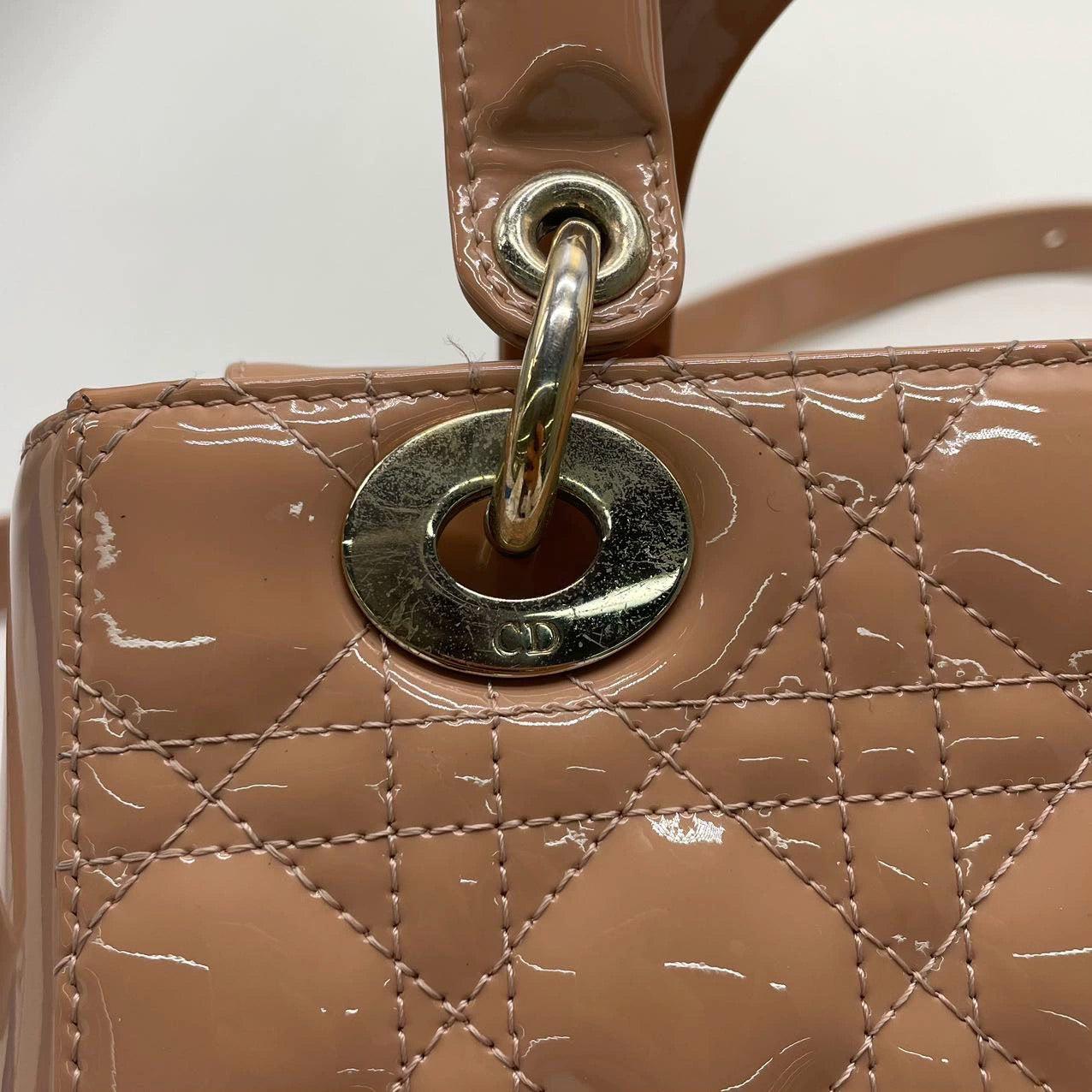 Lady Dior Small Nude Beige Patent Leather with Strap 16