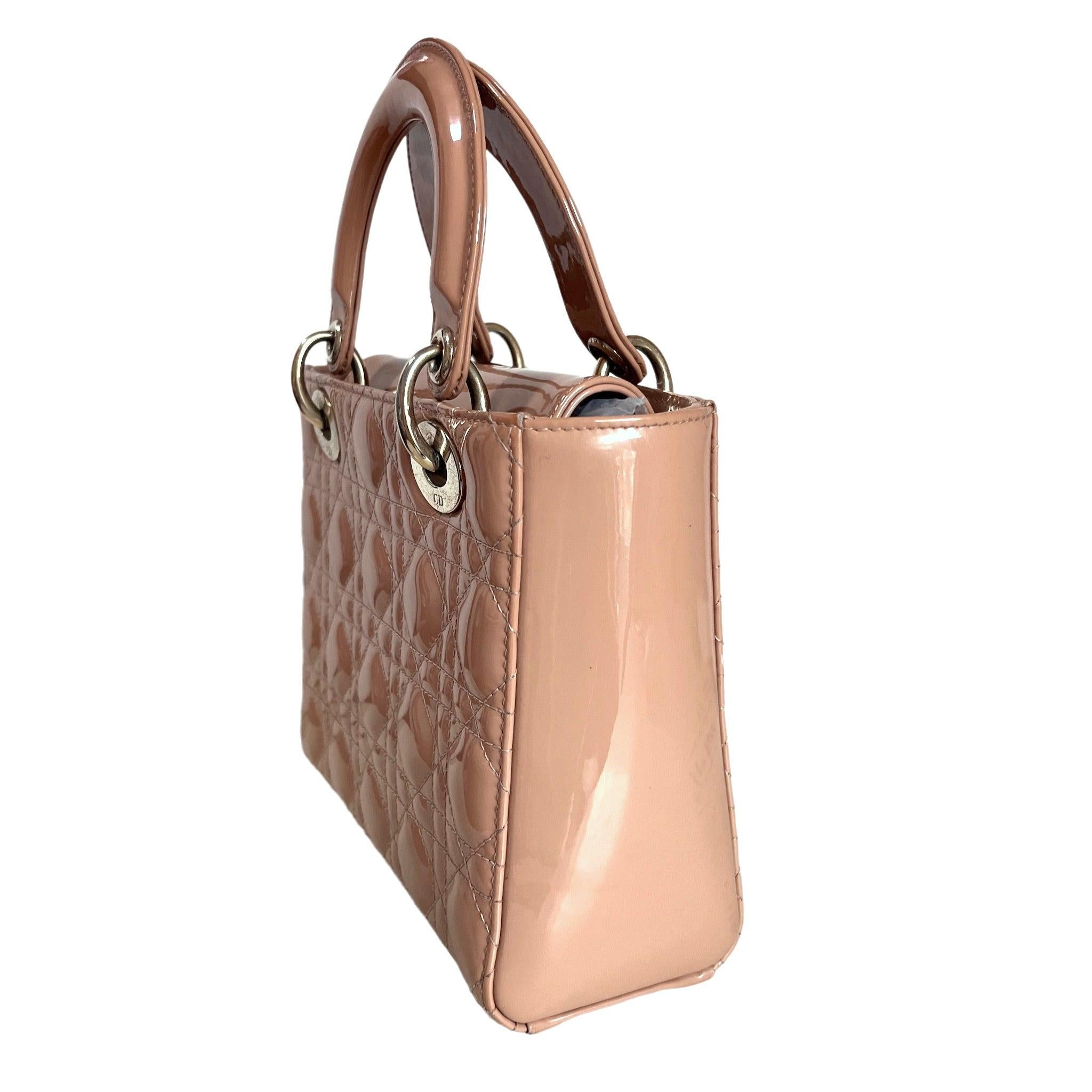 Women's Lady Dior Small Nude Beige Patent Leather with Strap