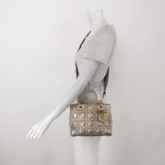 Lady Dior Small Supple Calfskin Leather Champagne Gold Cannage Handbag  Strap