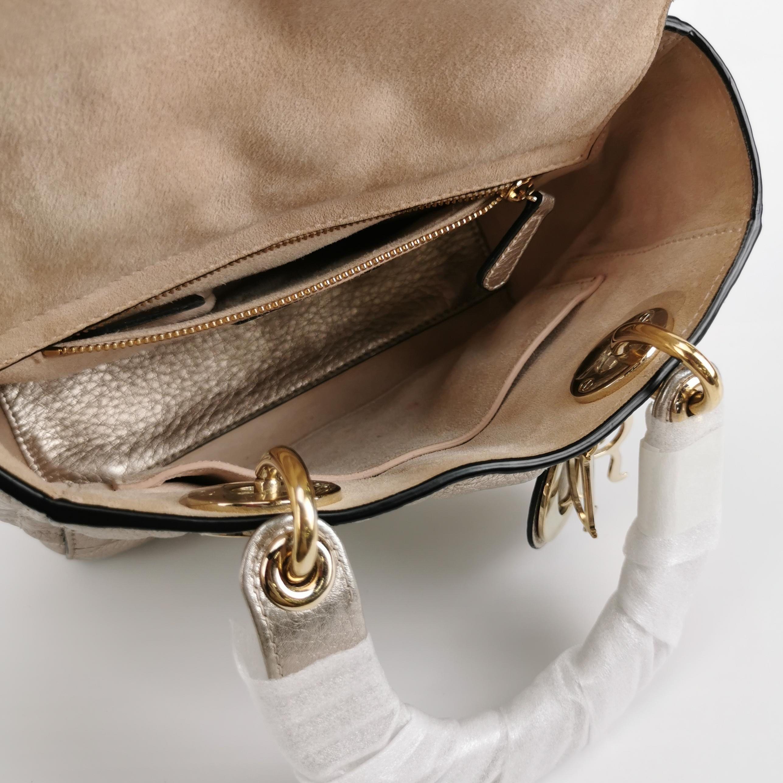 Lady Dior Small Supple Calfskin Leather Champagne Gold Cannage Handbag  Strap For Sale 1