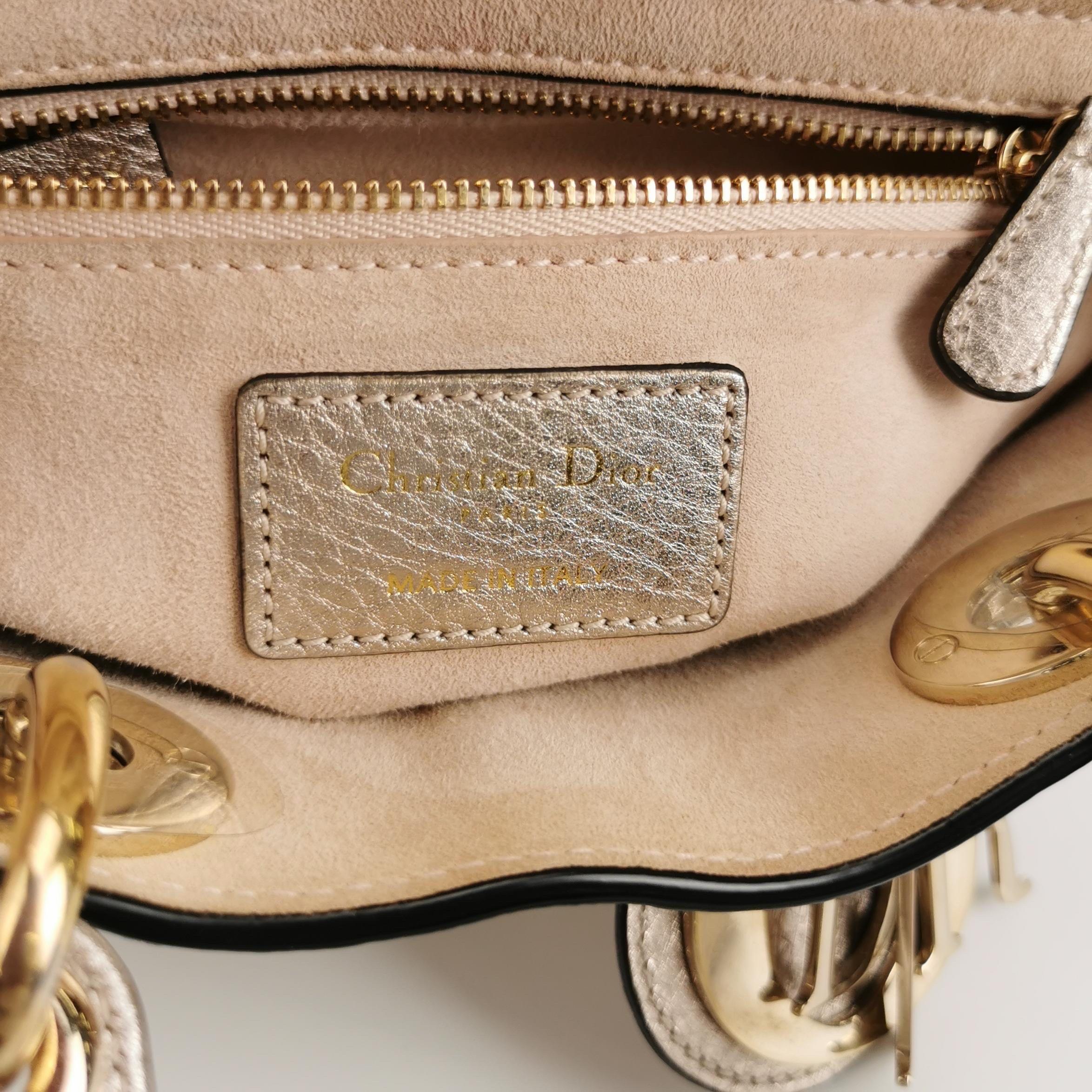 Lady Dior Small Supple Calfskin Leather Champagne Gold Cannage Handbag  Strap For Sale 3