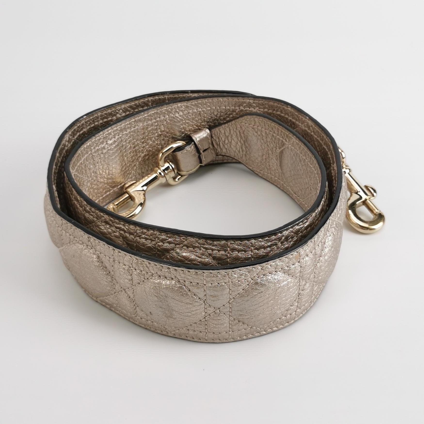 Lady Dior Small Supple Calfskin Leather Champagne Gold Cannage Handbag  Strap For Sale 4