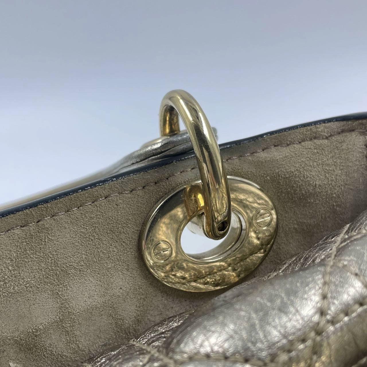 Lady Dior Small Supple Calfskin Leather Gold Cannage Handbag with Strap 6