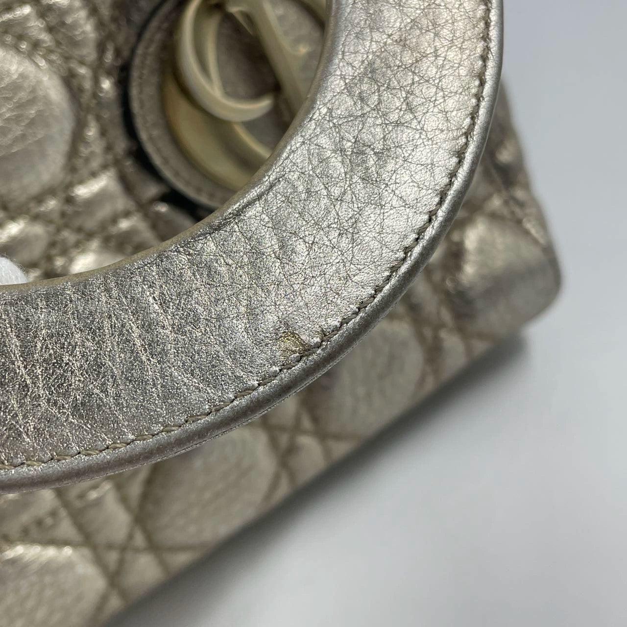 Lady Dior Small Supple Calfskin Leather Gold Cannage Handbag with Strap 8